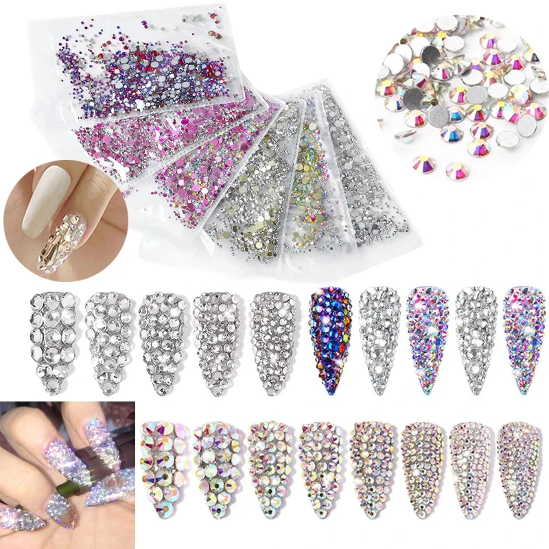 BlingBling Nail Flat Drill Clear Crystal AB Drill Transparent SS3-SS40 3D Nail Art Ornament Decorations Rhinestones