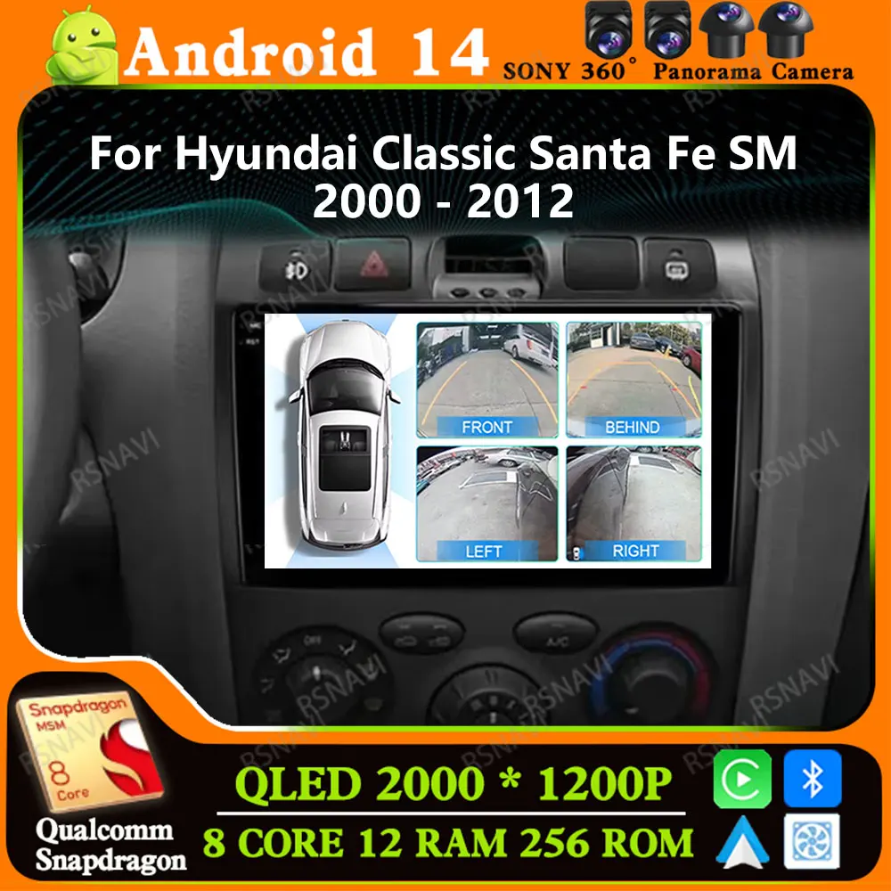 Andoird 14 Car Radio For Hyundai Classic Santa Fe SM 2000 - 2012 Multimedia GPS Viedo Player 5G WIFI BT 4G LTE Head Unit DVD DSP