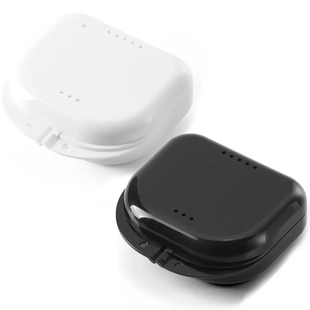 

Retainer Case with Vent Holes, Orthodontic Storage Case, Travel Box for Aligner & Mouth Guard (2 Pcs, White and Black)