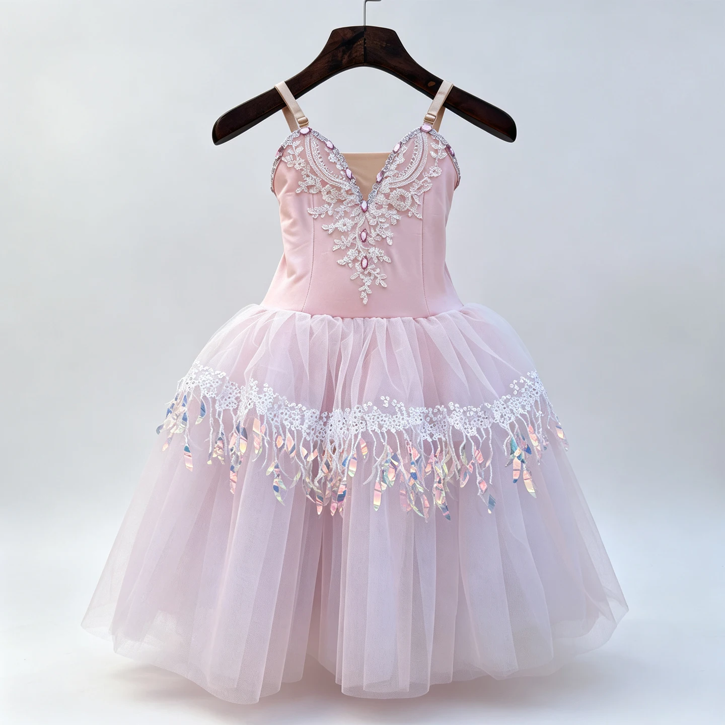 Children's Girls Professional Dance Tutu Sequin Spaghetti Strap Puffy Skirt Blue Dance Kids