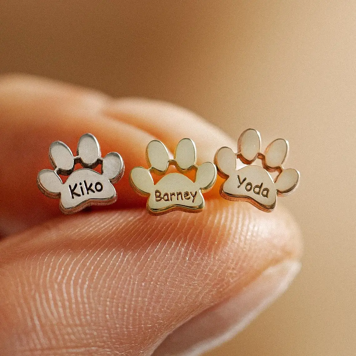 Custom Cute Paw Print Earrings Engraved Pet Name Paws Earrings Personalized Small Gold Stud Earrings Gift for Pet Lovers