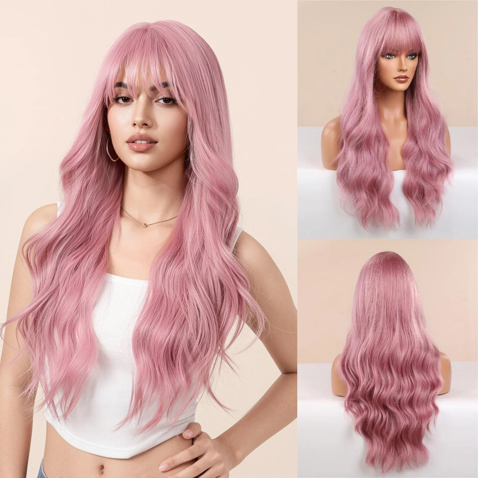 Long Wavy Ombre Blonde Wig Without Bangs