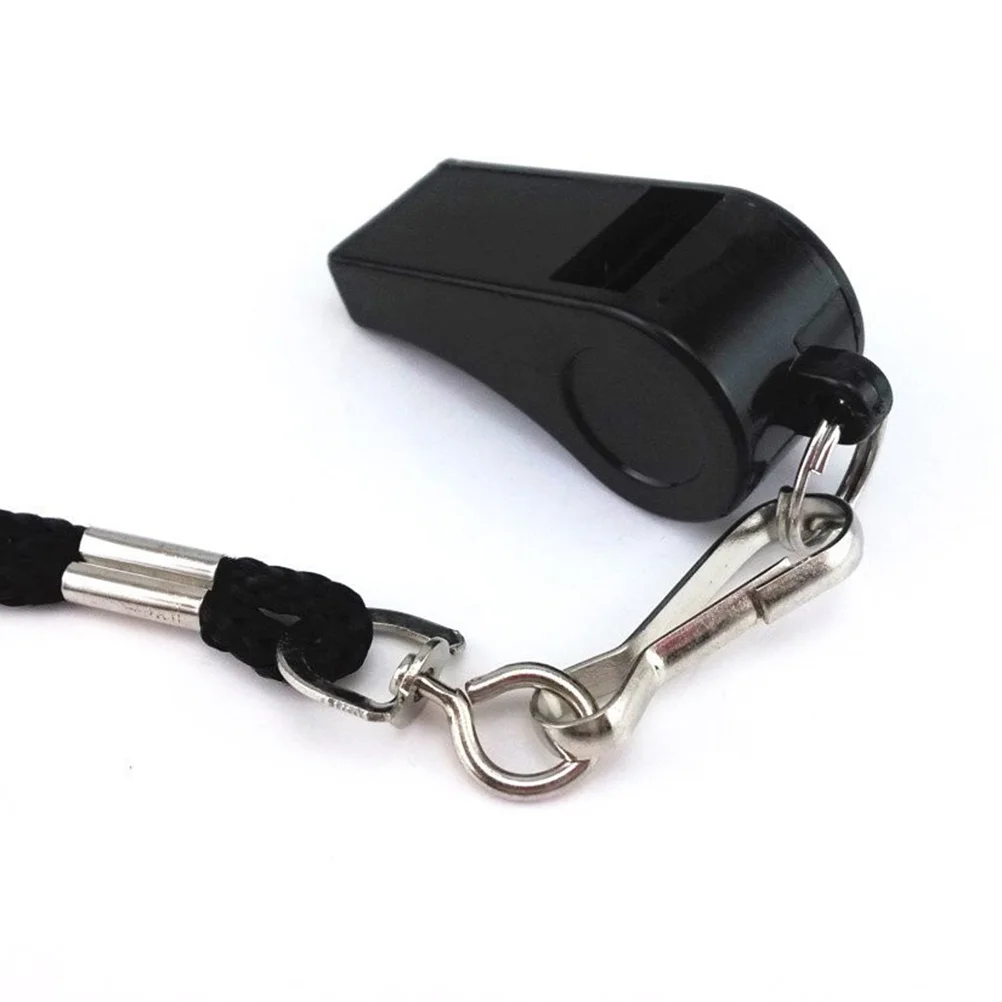 6Pcs Plastic Referee Whistle Whistles with Adjustable & Removable Lanyard for Lifeguard for football & other events (Black)