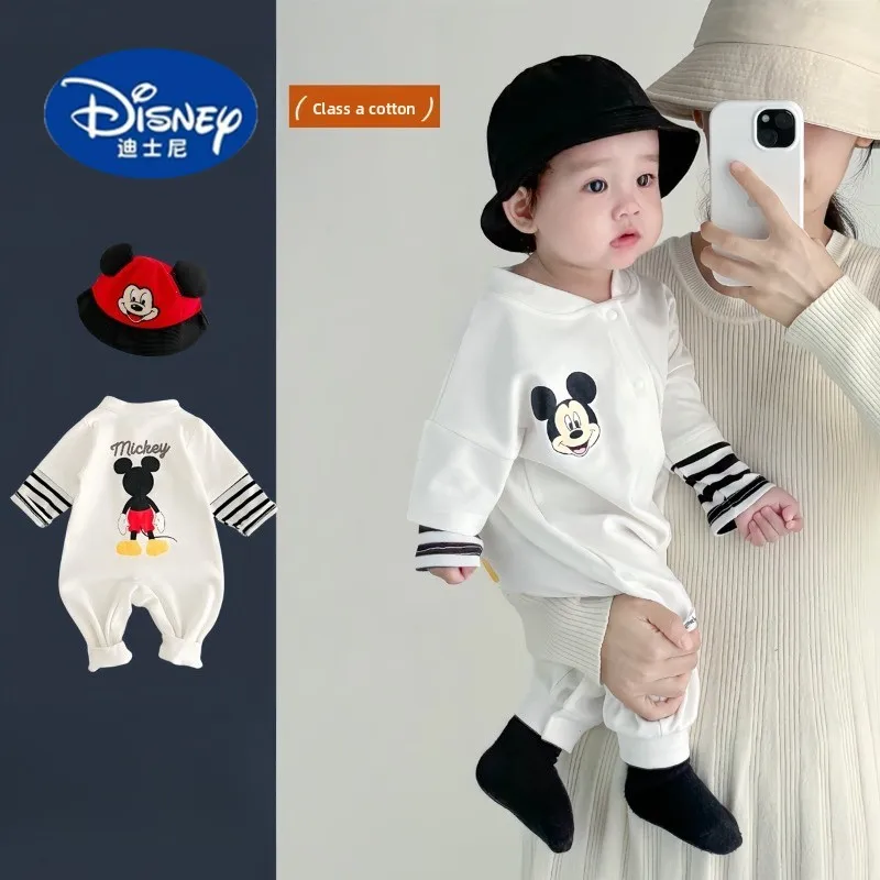

Disney Baby Mickey Front-Snap Romper, Korean Style Bodysuit for Easy Dressing, Unisex Creeper