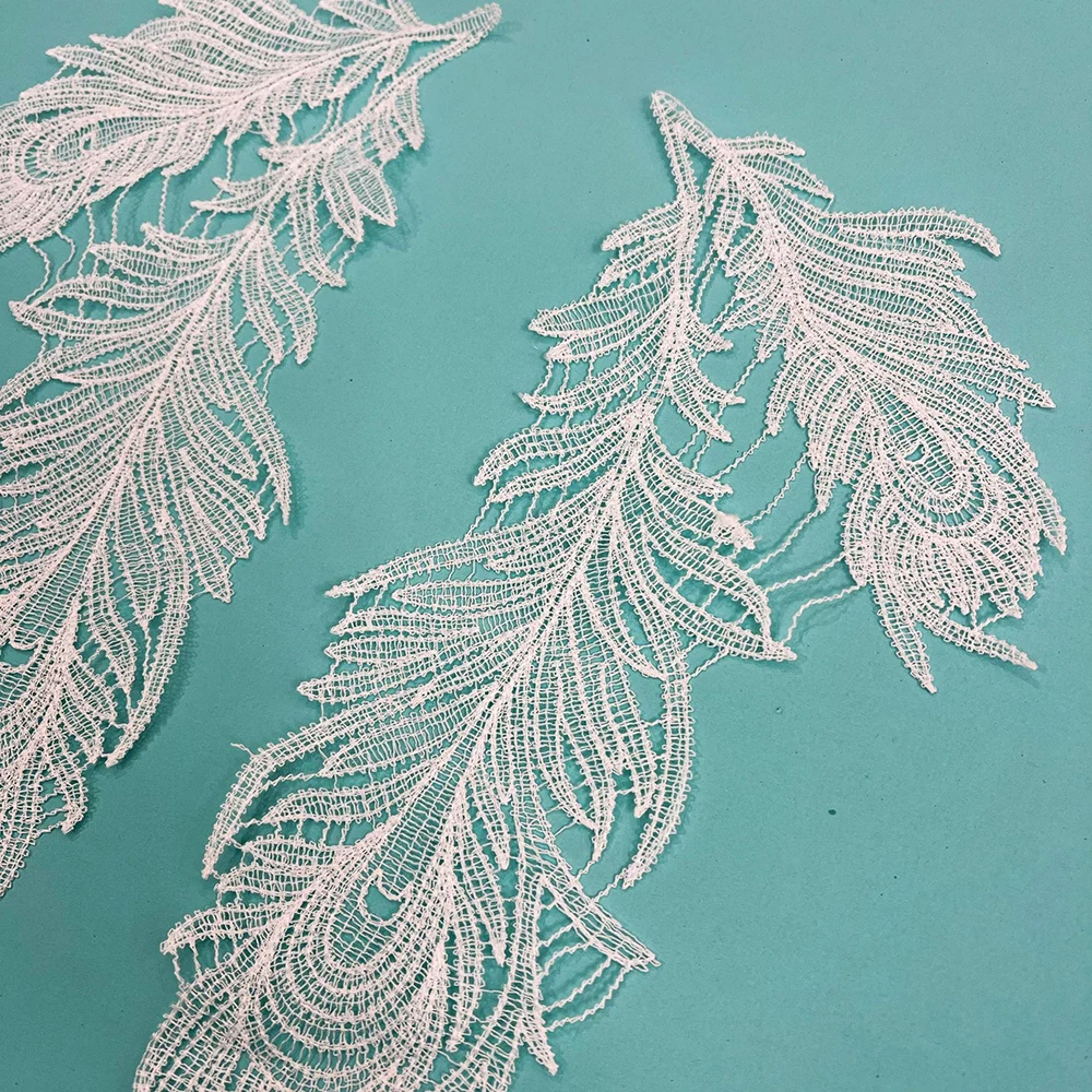 1 Pair Embroidery White Black Feather Patch For Wedding Headwear DIY Craft Accessories