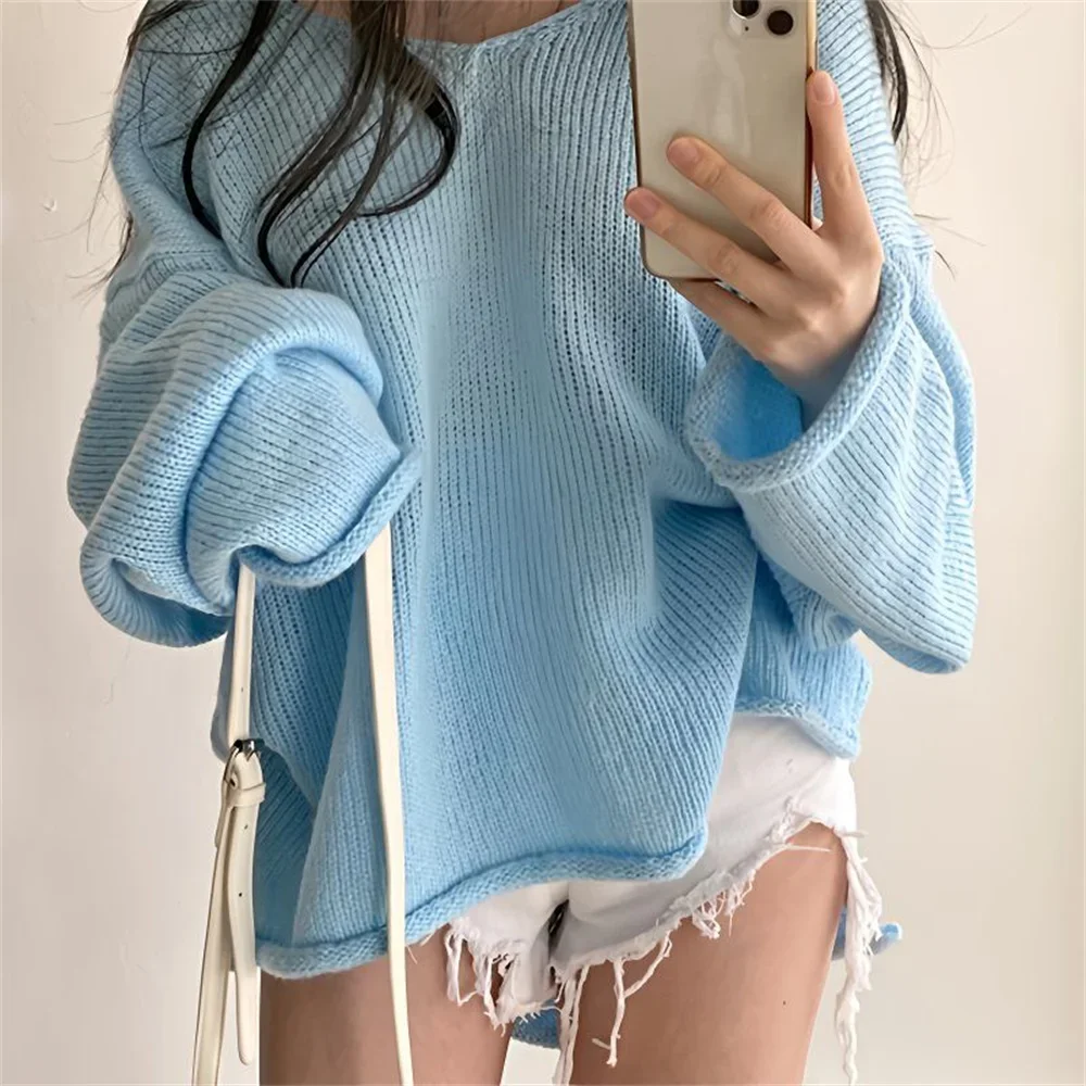 Maglione allentato invernale da donna moda femminile manica lunga scollo a V pullover vintage camicie lavorate a maglia maglioni casual maglieria top