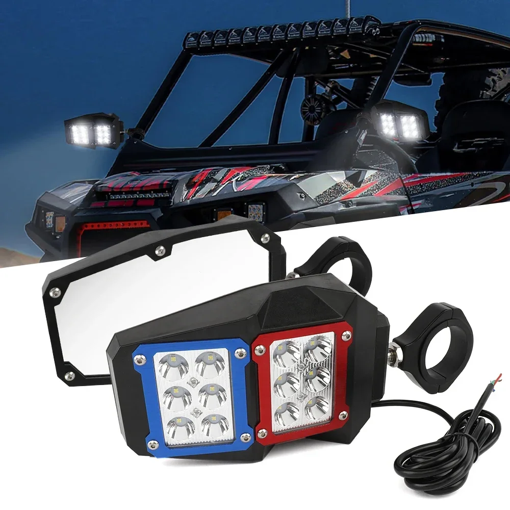 Super Bright Universal 1.75 to 2 Inch Roll Bar UTV Lighted aluminum Side Mirrors