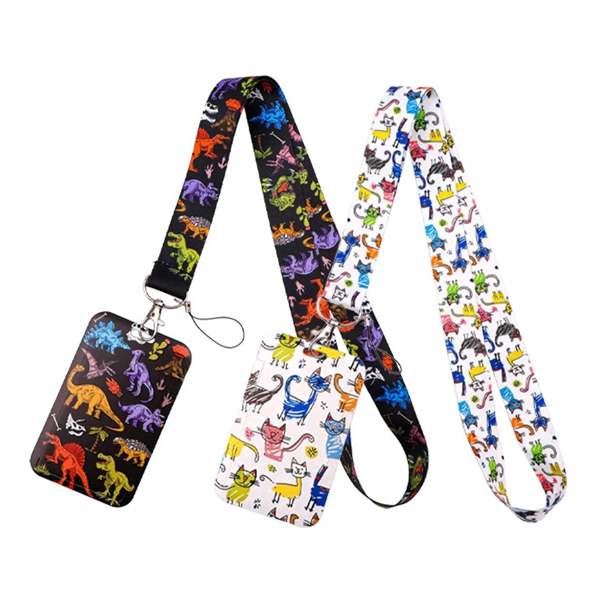 Cute Cartoon Animals Cat Dinosaur Lanyard Neck Strap Keychain Card Cover Badge Holder Mobile Phone Hang Rope Keyring Accessories