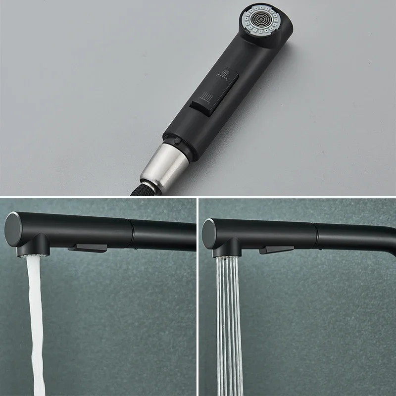 Kitchen pull-out faucet 304 stainless steel hot and cold faucet black sink faucet with two levels of water outlet