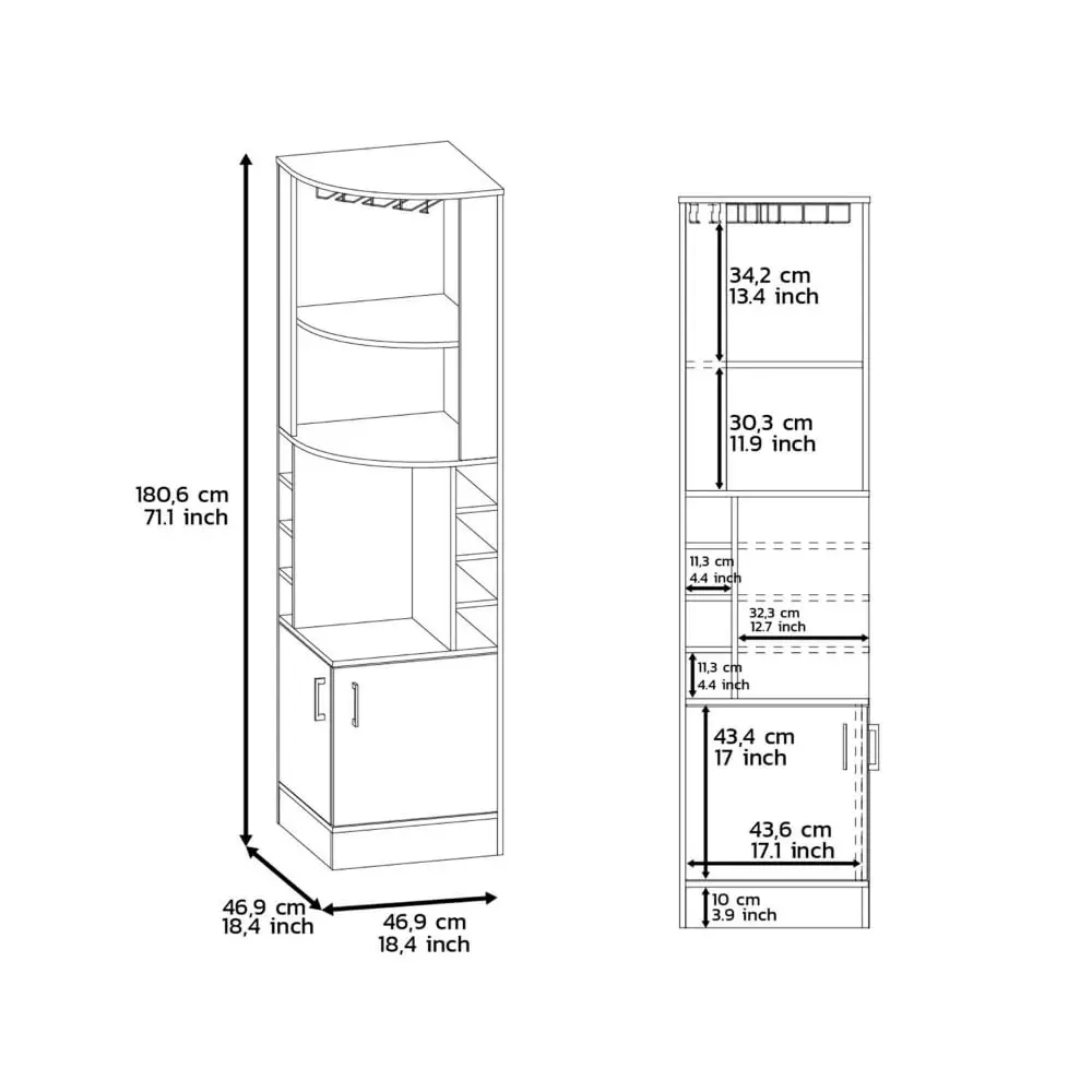 Corner Bar Cabinet 8 Wine Racks & Glass Holder, Tall Liquor Storage Doors & Open Shelves, Farmhouse Sideboard Dark Brown, Custom