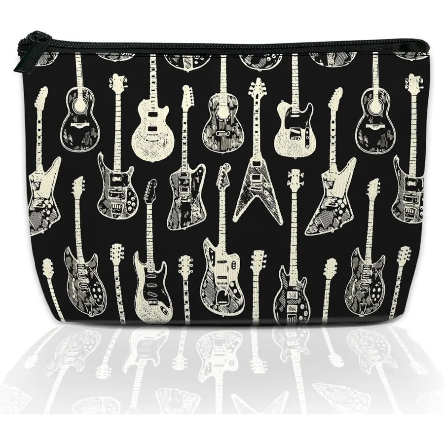 Bolsa de maquillaje Bolsa de cosméticos para guitarra eléctrica colorida para mujer Organizador de artículos de tocador de viaje de gran capacidad impermeable 9,5 × 5,9 pulgadas