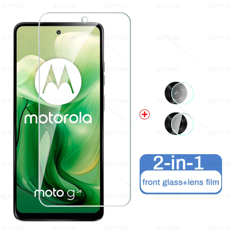 2in1 Tempered Glass Case For Motorola Moto G24 Lens Protective Glass G04 G04s G14 G 24 Power G34 G54 G64 G84 5G Screen Protector