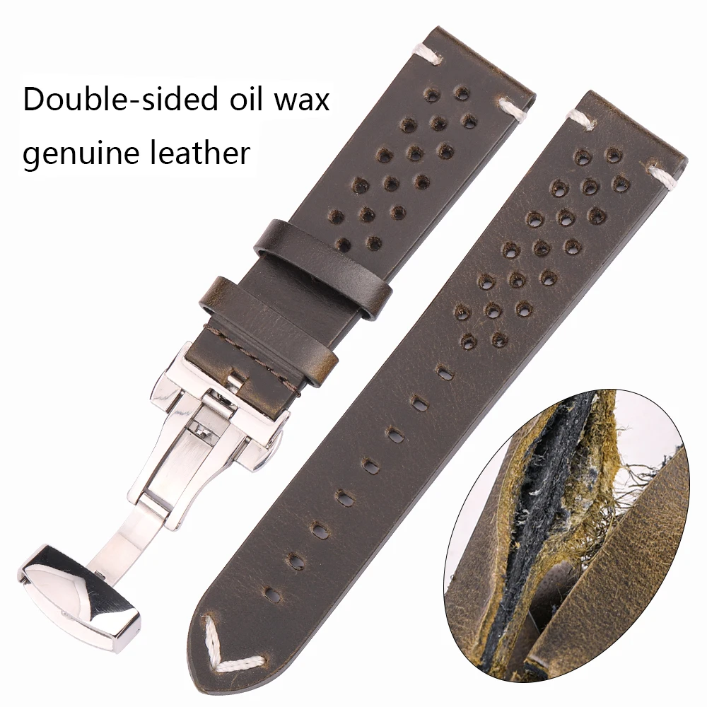 Premium Genuine Leather Watch Strap with Butterfly Buckle Quick Release 18 20 22 24mm Available in 4 Colors Watchbands