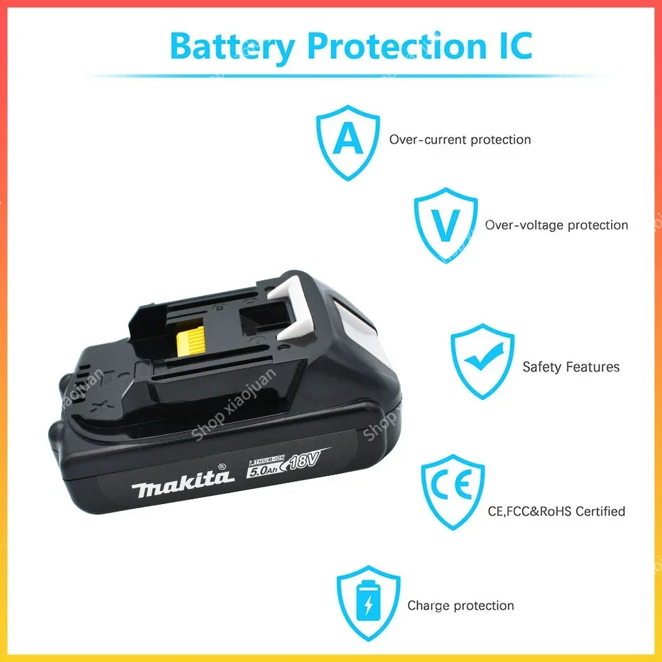 original Makita Rechargeable 18V 5.0Ah Li-Ion Battery BL1830 BL1815 BL1860 BL1840 194205-3 Replacement Power Tools Battery