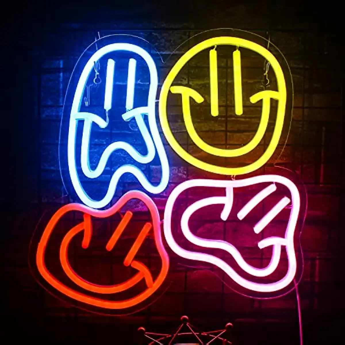 Smiley Face Neon Sign LED Wall Art USB Powered Funky Emotion Glow Lamp Trippy Room Decor Aesthetic Bedroom Party Light Gift