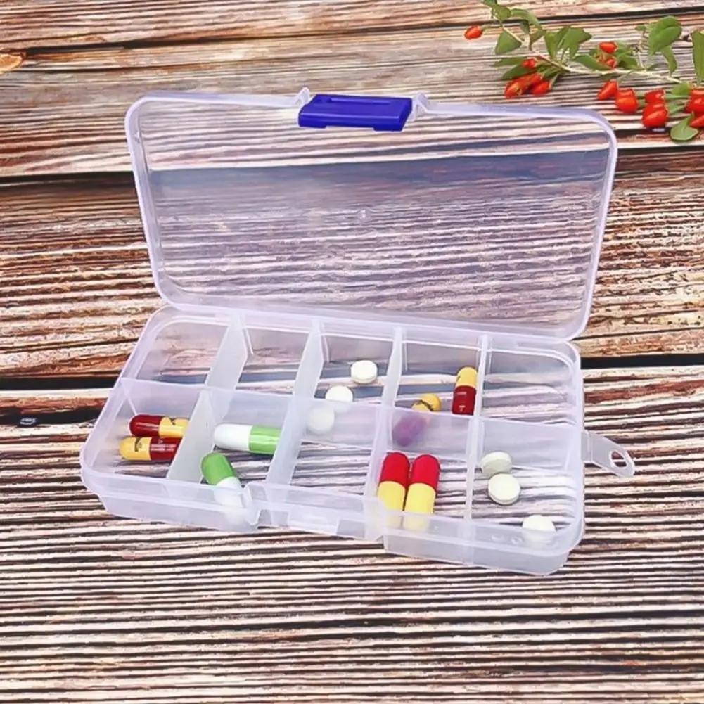 Pill Box 10 Grids Detachable Transparent Necklace Jewelry Storage Case for Home