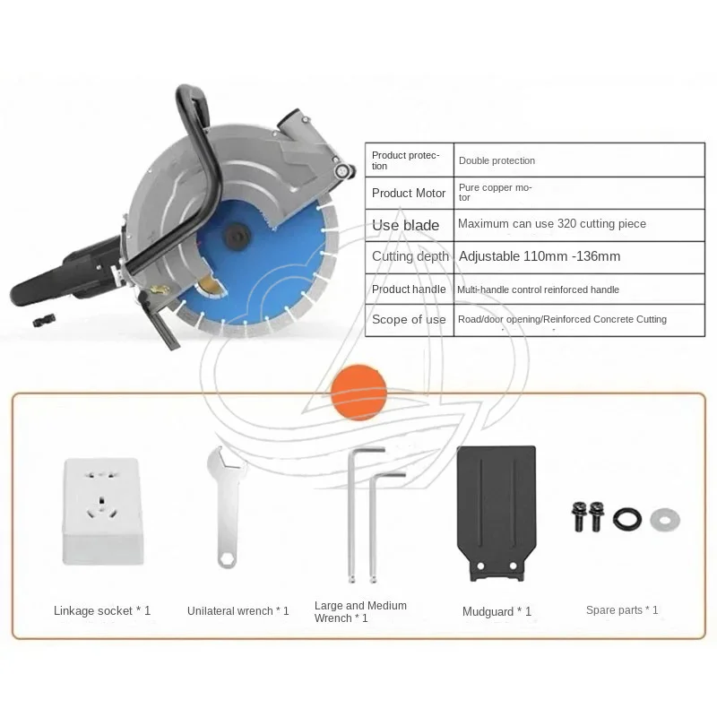 220V 50Hz Concrete Wall Chasing Cutter, 3000W 3500R/min Road Stone Saw for Construction Wall and Stone Slotting Work