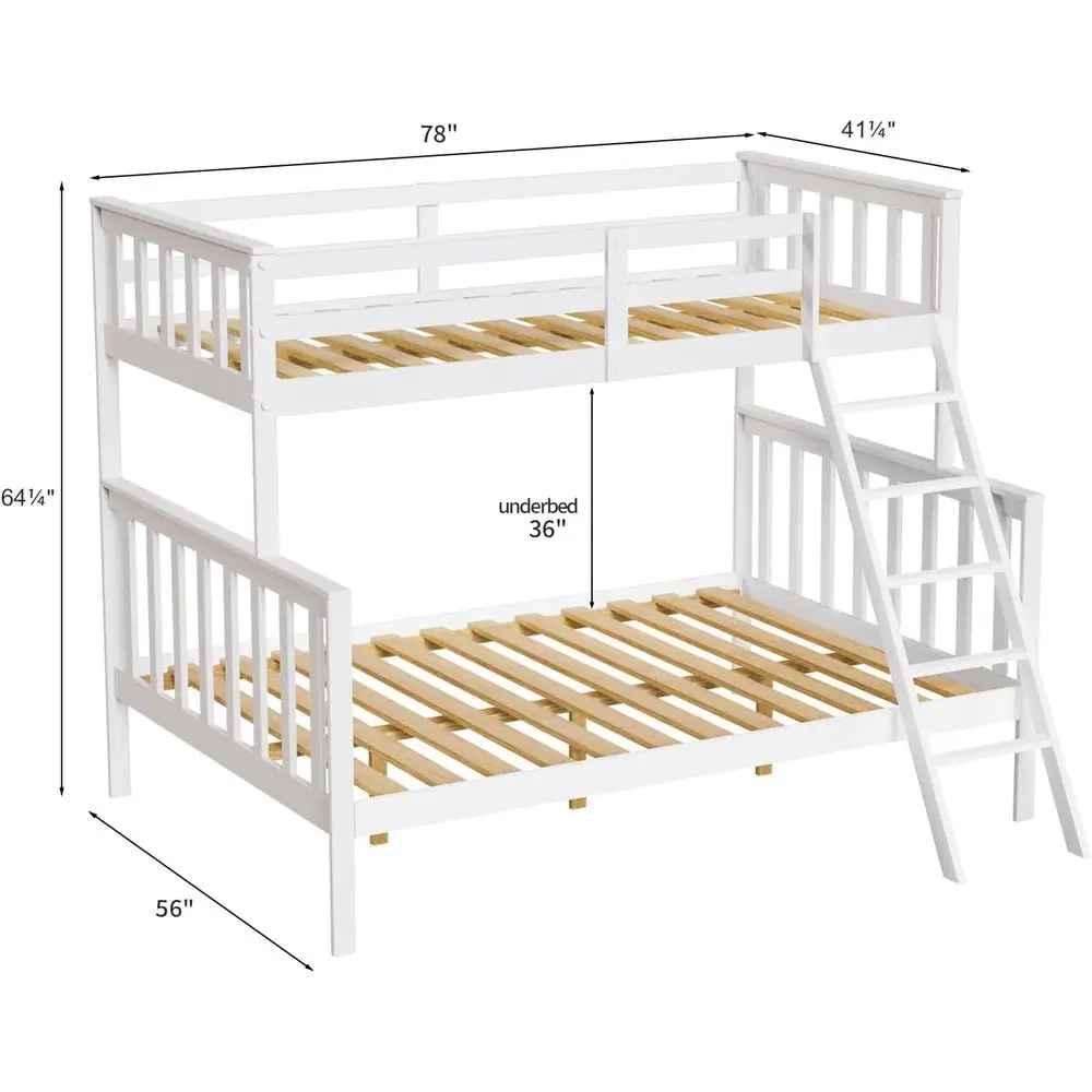 Convertible Twin Over Full Bunk Bed for Kids, Teens, and Adults - Solid Wood with Ladder and Guard Rail, Space-Saving Bedroom Fu