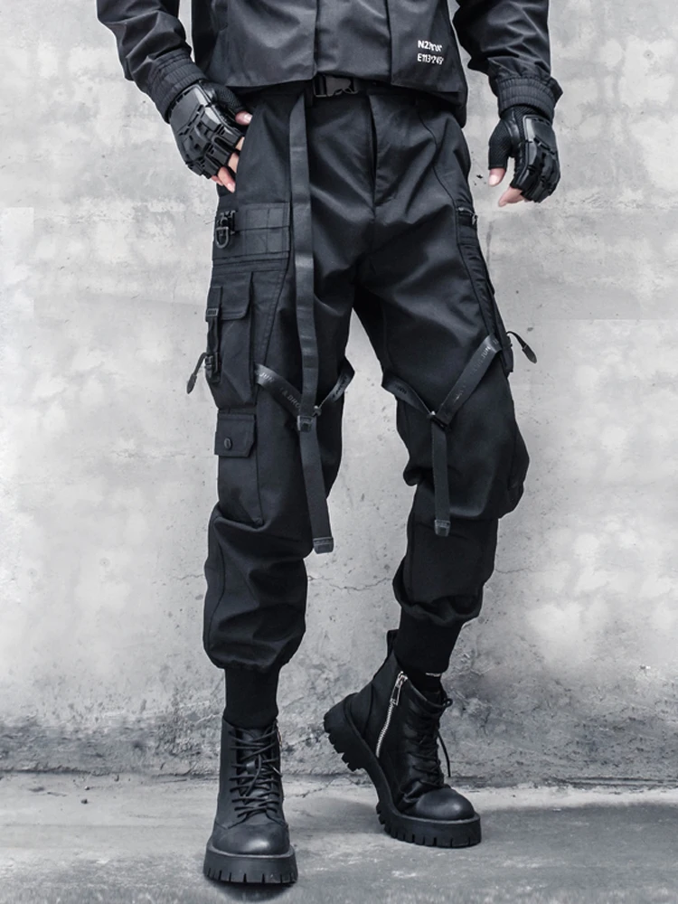 Techwear Women Overalls Men's Fashion Dark Multi-pocket Paratrooper Pants Fall Loose Athleisure Leg Band