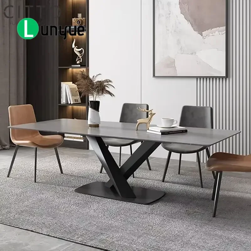 Modern Burnt Stone Dining Table and Chair Set Artificial Stone Restaurant Furniture New Luxury Home Decor Durable Elegant