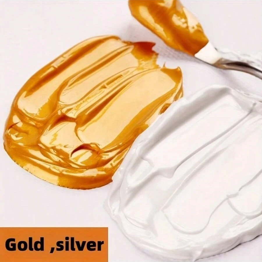 50/100/300 Milliliters Golden and Silver Acrylic Paints, Metallic Pearlescent, Hand-painted Gypsum Glue, Waterproof and Non-fadi