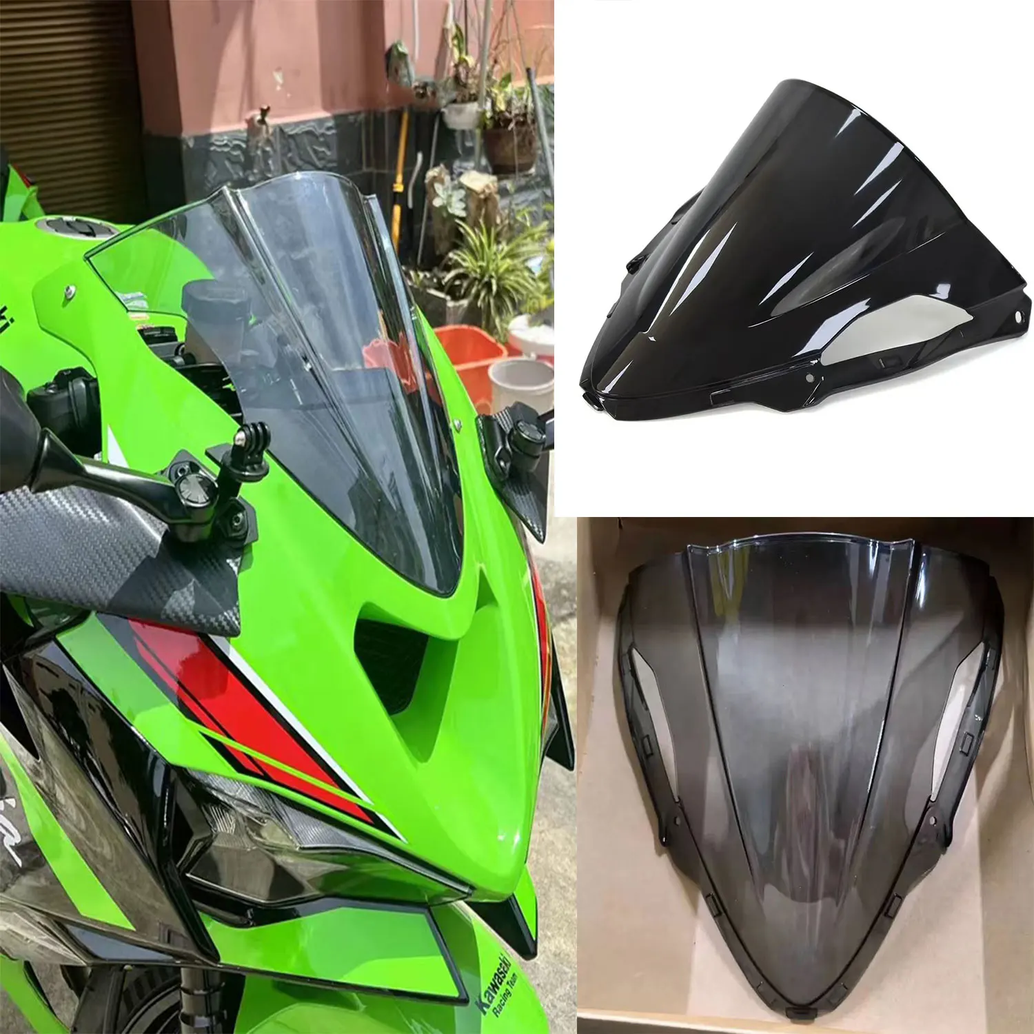 

For Kawasaki Ninja 636 ZX6R ZX 6R 2024 ZX-6R Motorcycle Windscreen Screen Wind Deflectors Double Bubble Windshield Gray Black