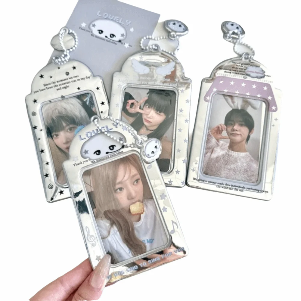 High Quality 3 Inch Kpop Photocard Holder Picture Display PVC Idol Photo Frame Silver Pendant Card Holder