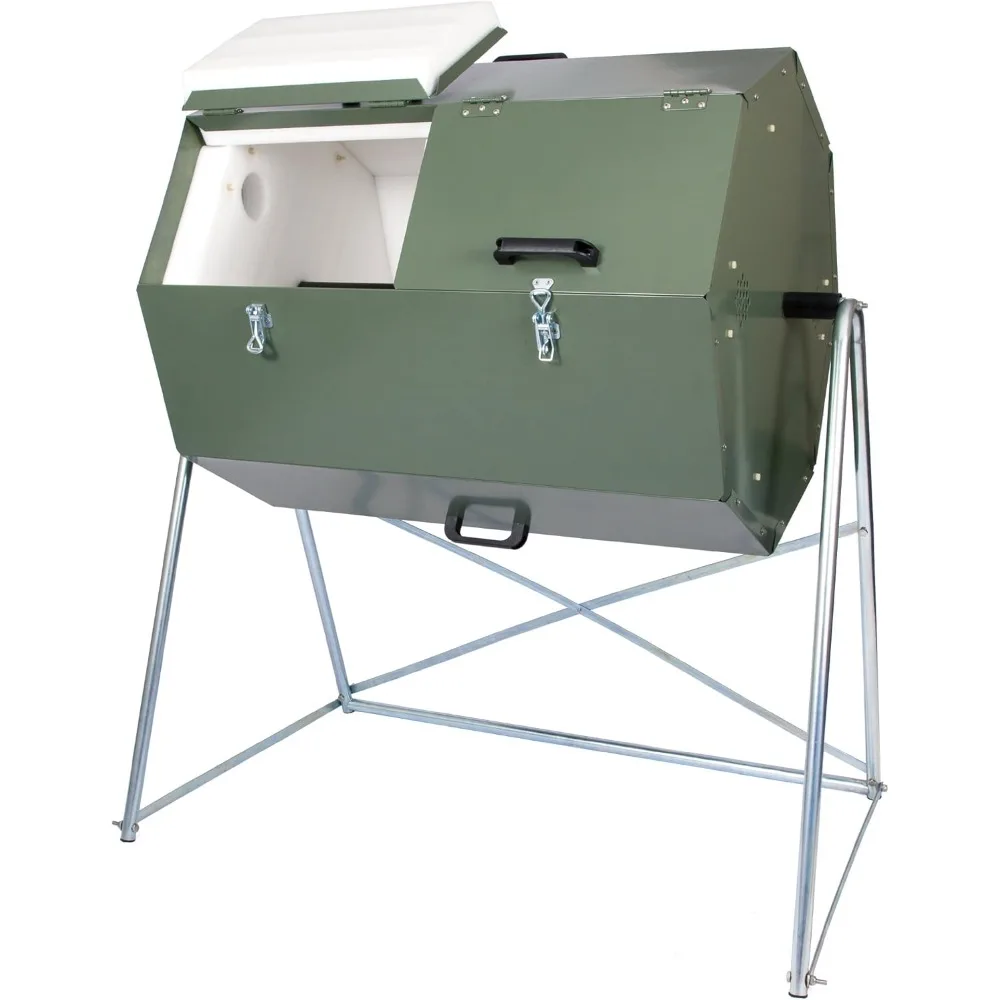 Composter - Outdoor Dual Chamber Compost Tumbler - 70 Gallon - Galvanized Steel Construction