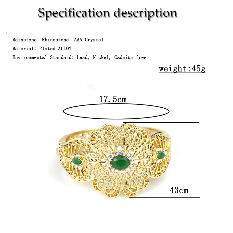 Neovisson High Quality Morocco Bangle Cuff Bracelet for Women Gold Color Indian Crystal Wedding Jewelry Gift Clothing Accessorie