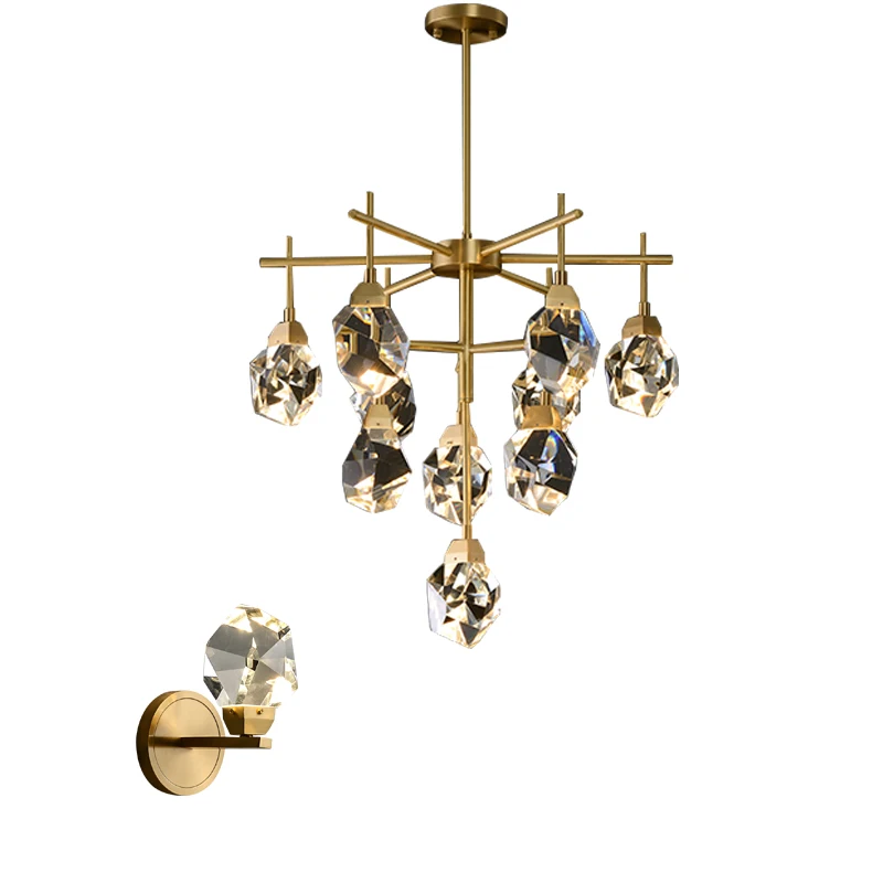 Post-modern Diamond Shape K9 Crystal All Copper Pendant Lights Elegant Room Decor Lustres Kristal Lampa 2026 Modern Decor Lights