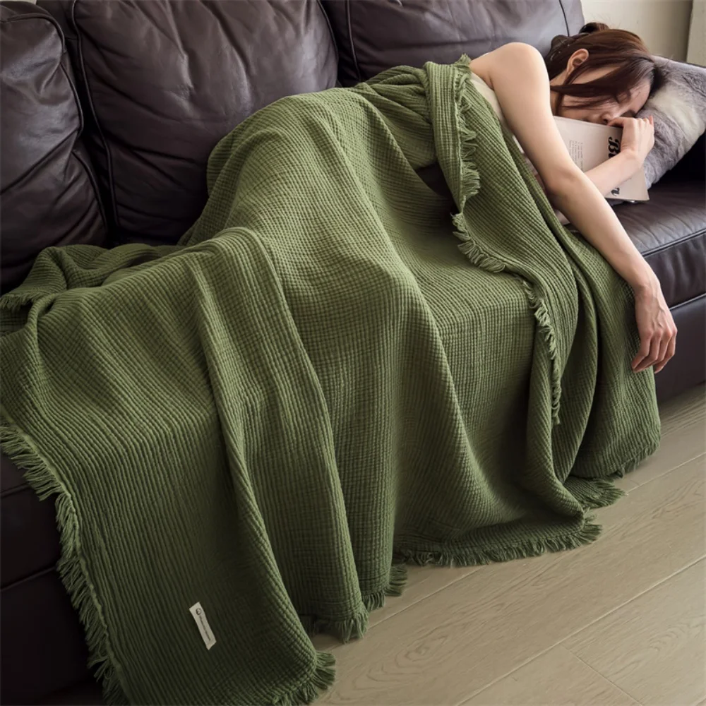 

Class A 100% Cotton Thick Gauze Blanket Multifunctional Cover Knitted Blanket Solid Color Air Conditioning Blanket Office Nap
