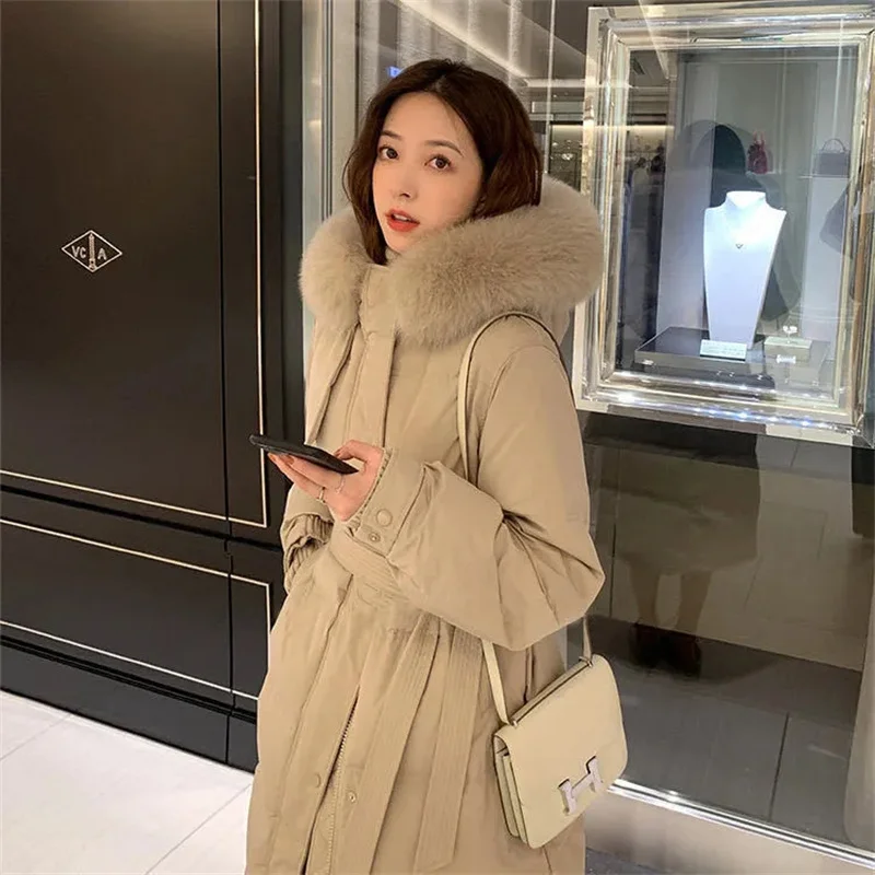 2024 New Wool Collar Hooded Winter Jacket Parkas Women\'s Thick Warm Cotton Cushion Down Coat Parka Coat Winter Long Outerwear