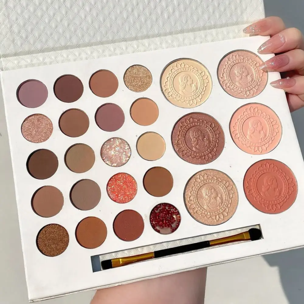 Professional Eyeshadow Palette 26 Color Matte Shimmer Milk Tea Shades With Applicator Portable Makeup Kit For Women