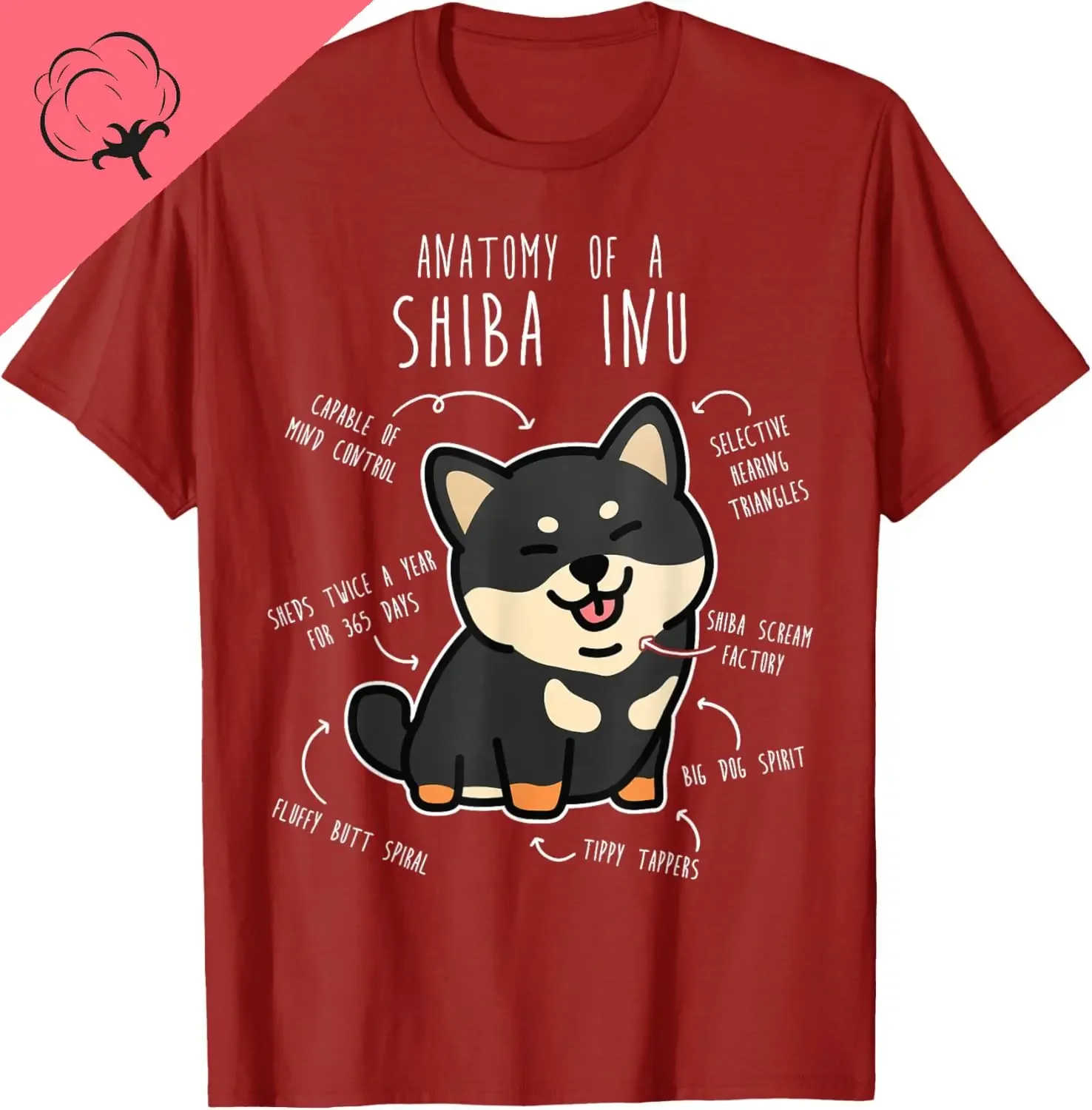 

Anatomy of a Shiba Inu Dog Funny Graphic Tee Black Tan Cute Doge Mom Short Sleeve T-Shirt
