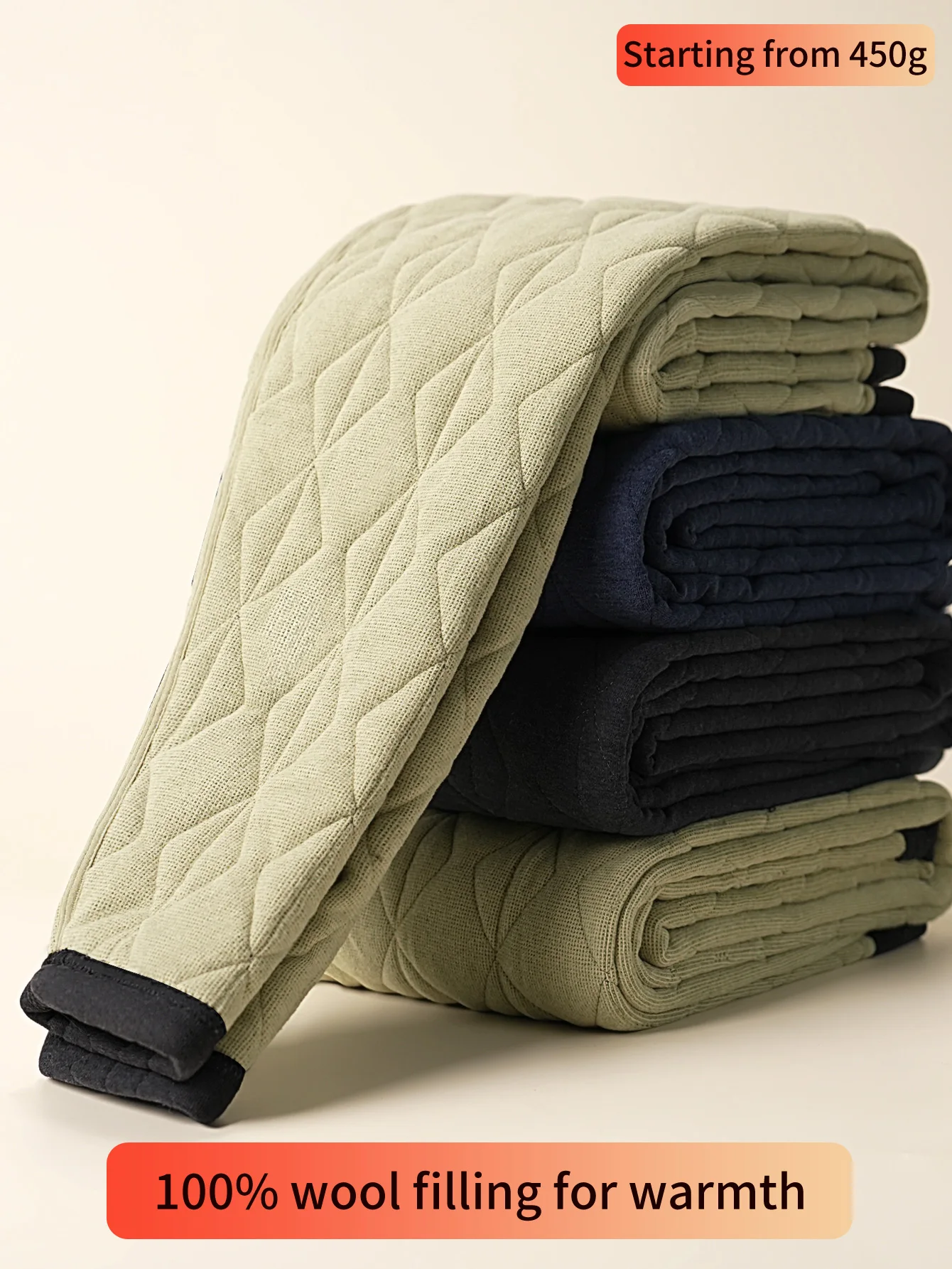 

Men's warm pants with 100% wool filling, men's thick autumn and winter inner wear with fleece base, starting from 450g in winter
