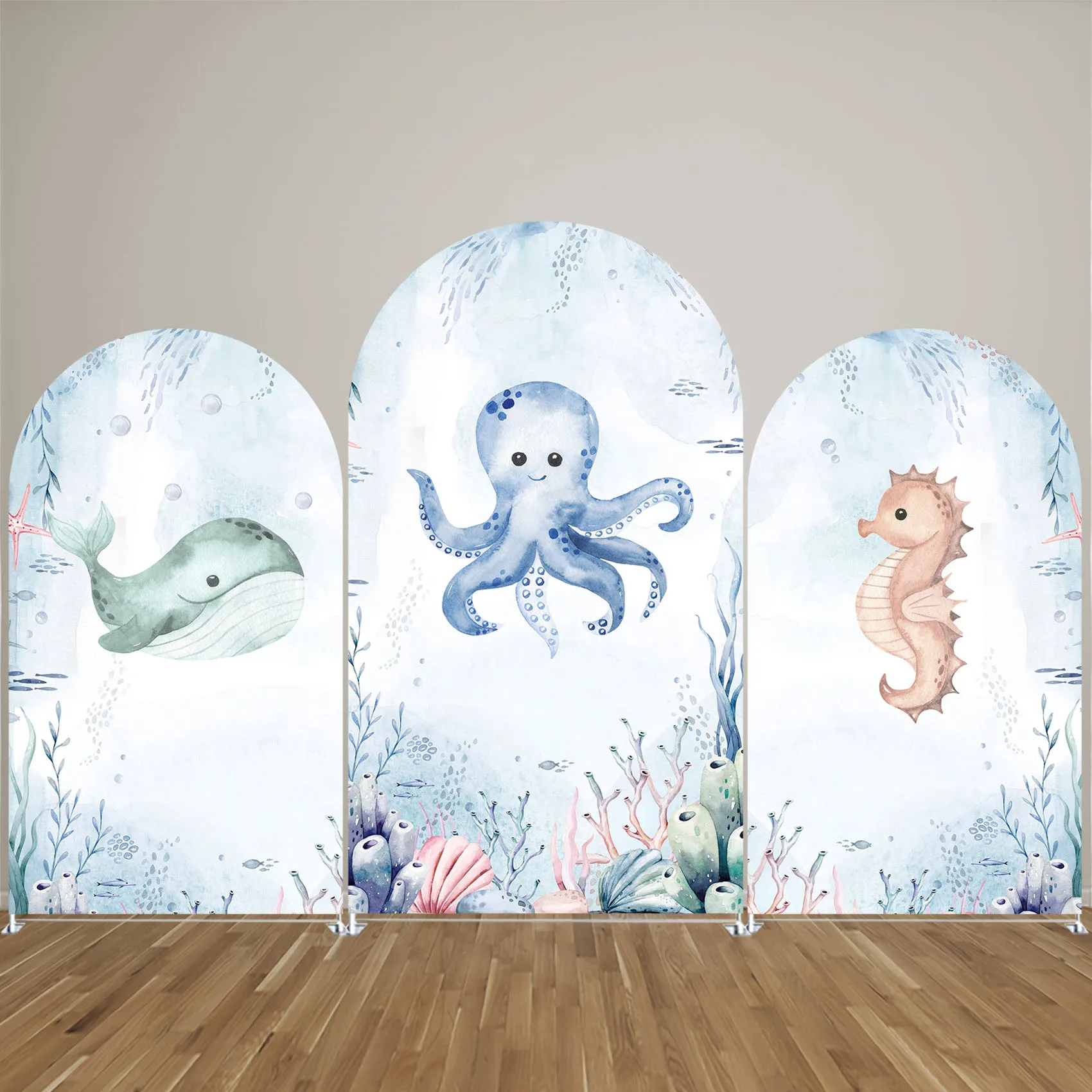 

Under The Sea Arched Backdrop Covers Underwater Animal Arch Stand Fabric Cover Baby Birthfday Baby Shower Party Decoration Props