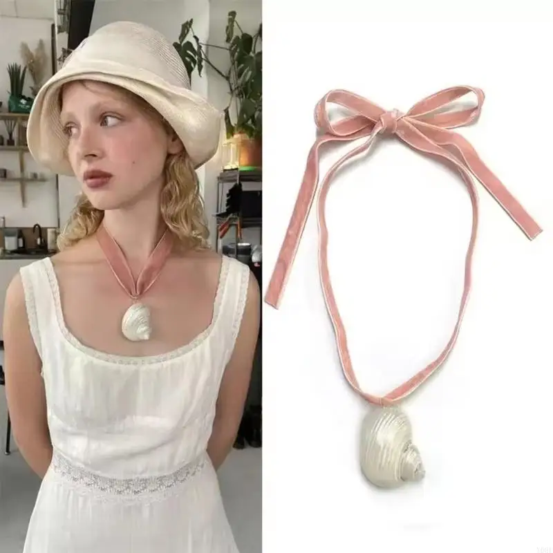 

Unique Shell Glass Bead Necklace Adjustable Design Rope Neckchain Stylish Accessory for Casual Evening Outfits Y08E