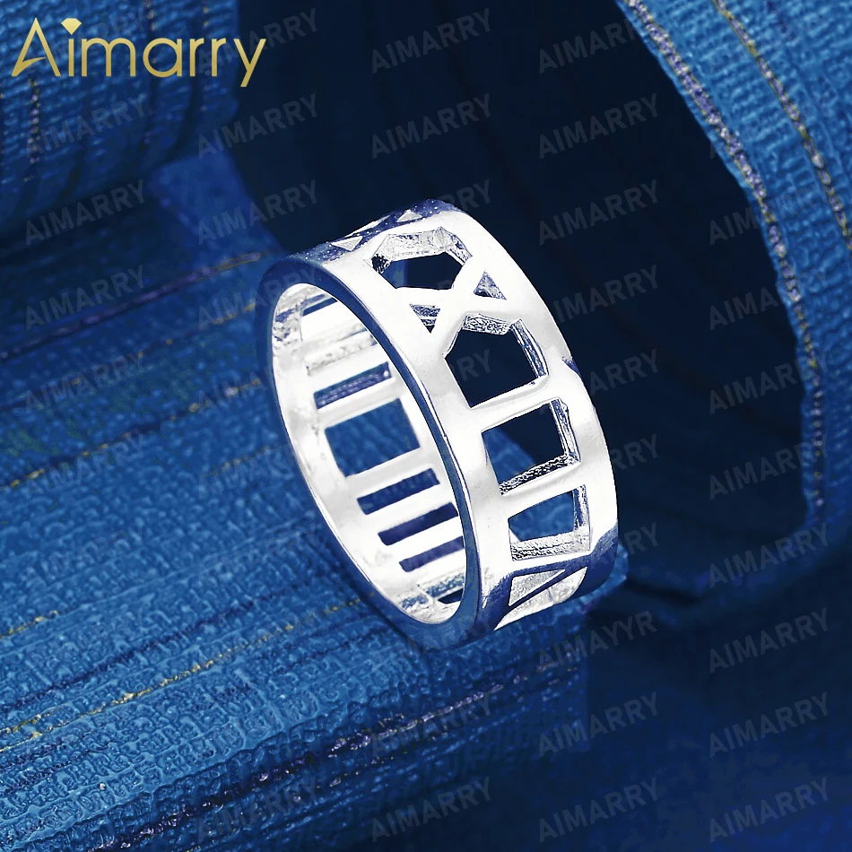 925 Sterling Silver 5-10# Geometric Grid Hollow Ring for Women's Parties Banquets Weddings High-quality Fashion Jewelry