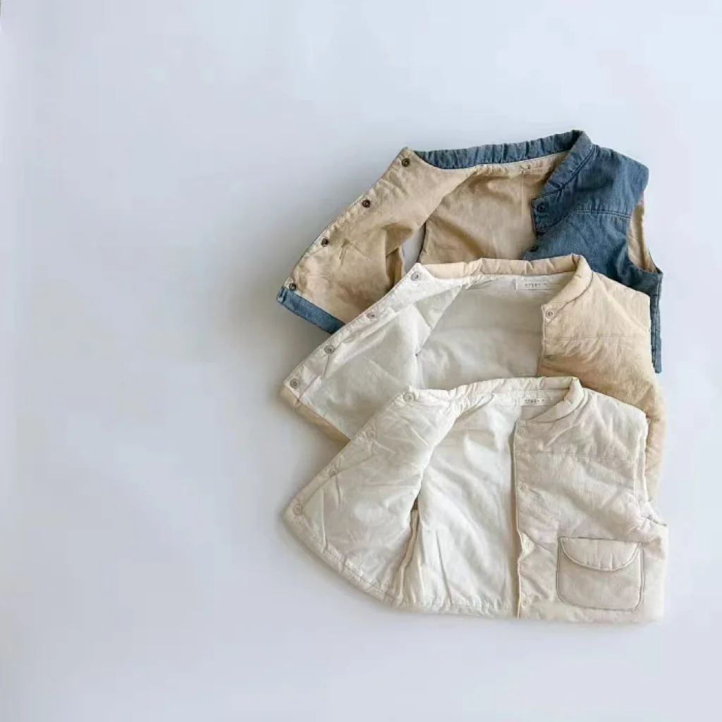 Herfst Winter Nieuwe Baby Mouwloze Vest Jas Baby Meisje Solide Warm Vest Peuter Jongen Katoenen Gewatteerde Kinderen Vrijetijdskleding