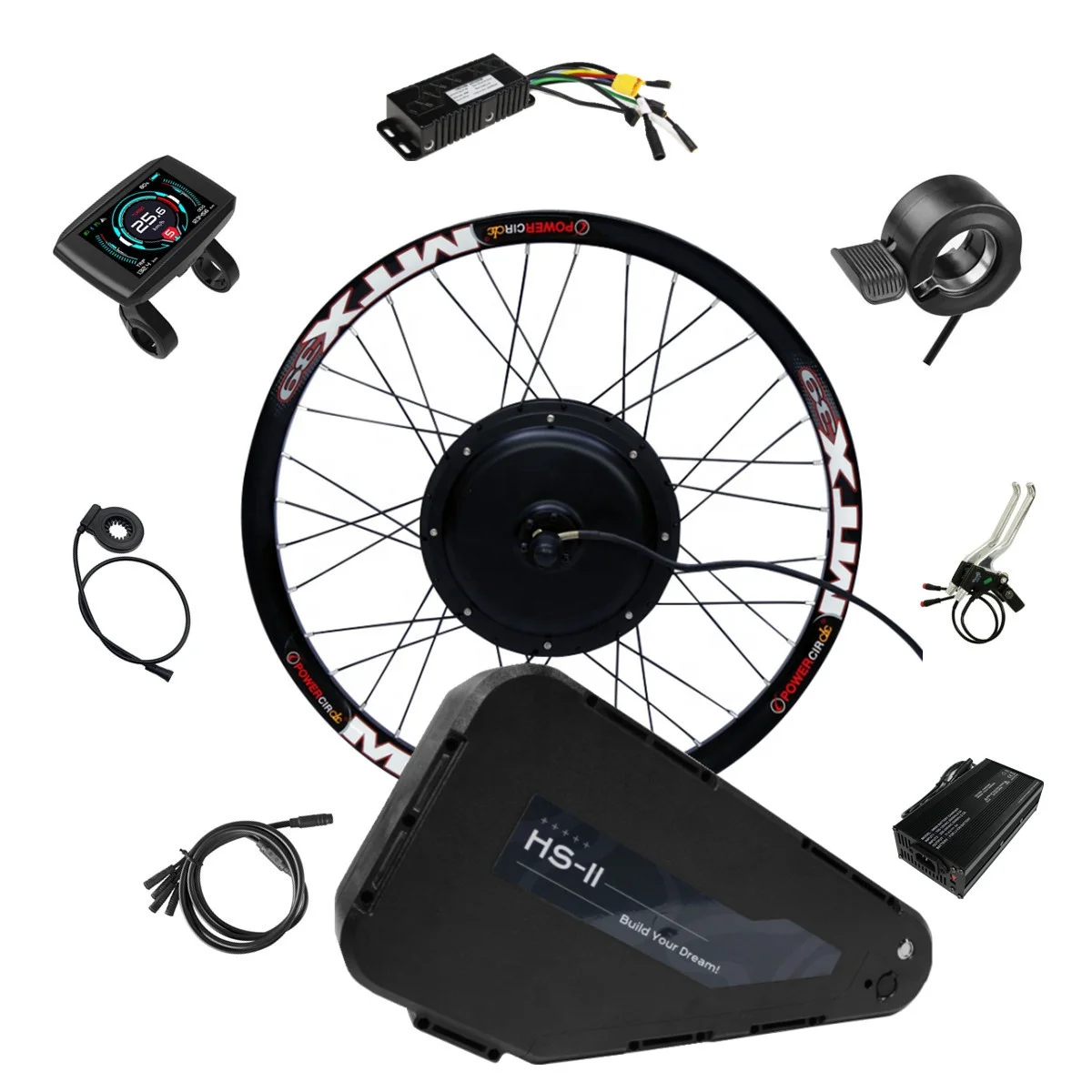 MTX Rim Fast Speed 50mph 80km/h 60V 2500W-3000W Electric Conversion Kit with HS II Model 60V 20AH Triangle Lithium Battery