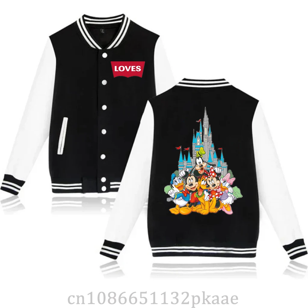 Disney Chaqueta Bomber de béisbol de Mickey y Minnie Mouse para hombres y mujeres, chaquetas Harajuku de Hip Hop, abrigos indivi