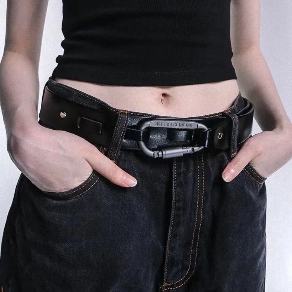 Pin Buckle Carabiner Buckle Belt Retro Casual D Shape Letter Hook Belt Adjustable Luxury Design Punk Waistband For Women Men
