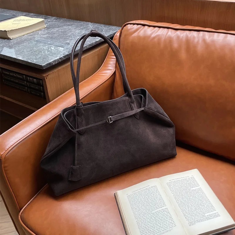 Women's Large Capacity Commuter Handbags Vintage Suede Split Leather Tote Bag Lady Soft Casual Shoulder Bag for Office & Travel