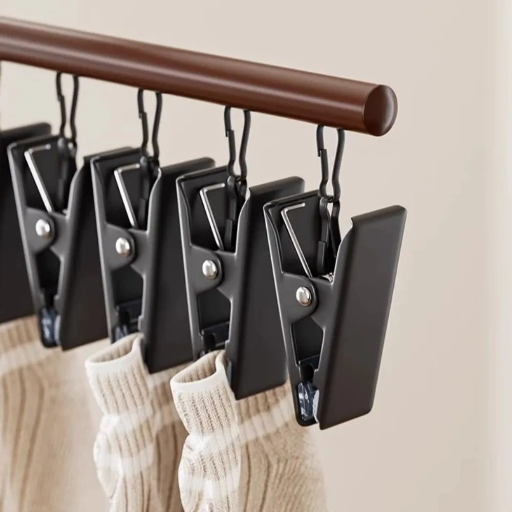 10 Clips Clothes Drying Hanger Metal Clip Windproof Socks Hanging Rack Wooden Non-slip Storage Organiser Dormitory Student