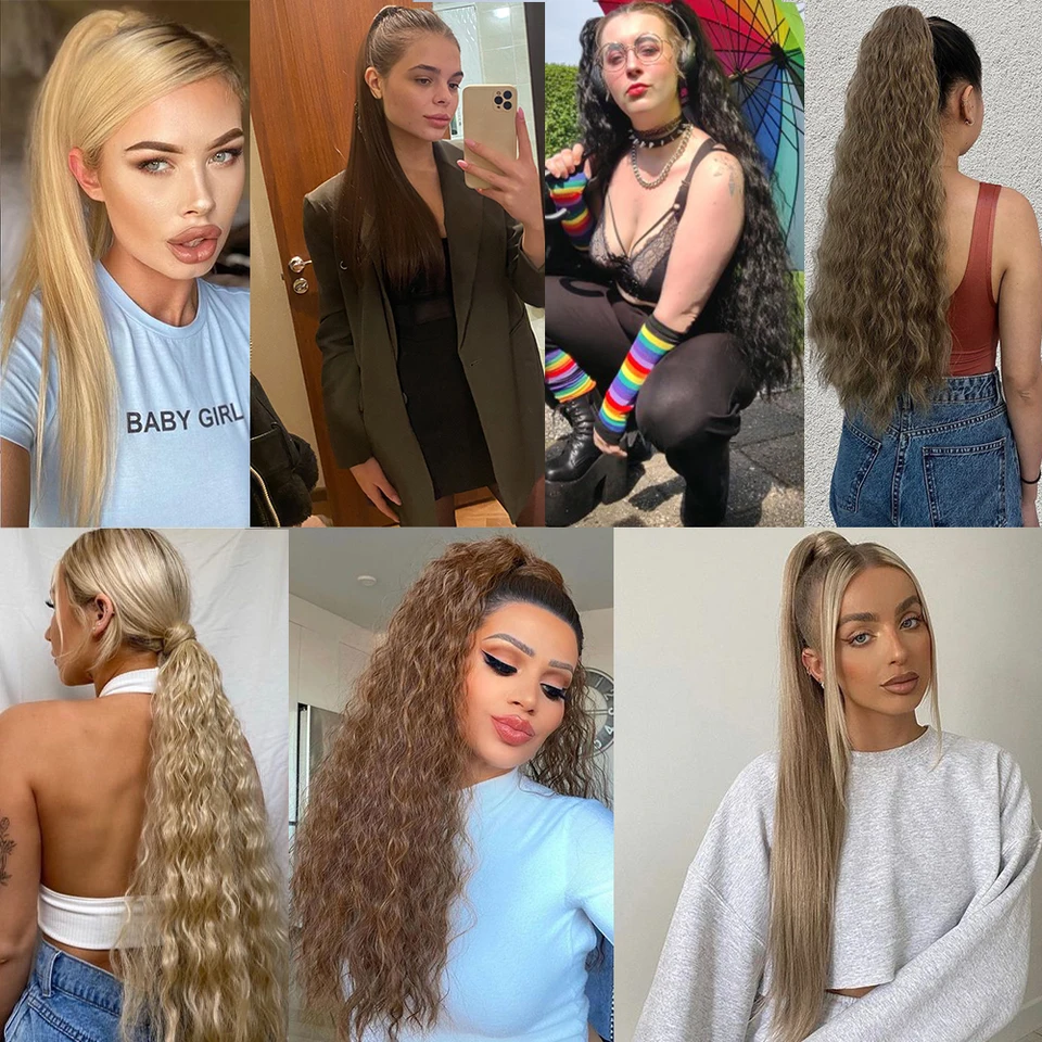 MERISIHAIR Extensión de Cola de Caballo Sintética Larga Liza con Clip Alrededor, Cabello Postizo Resistente al Calor 5