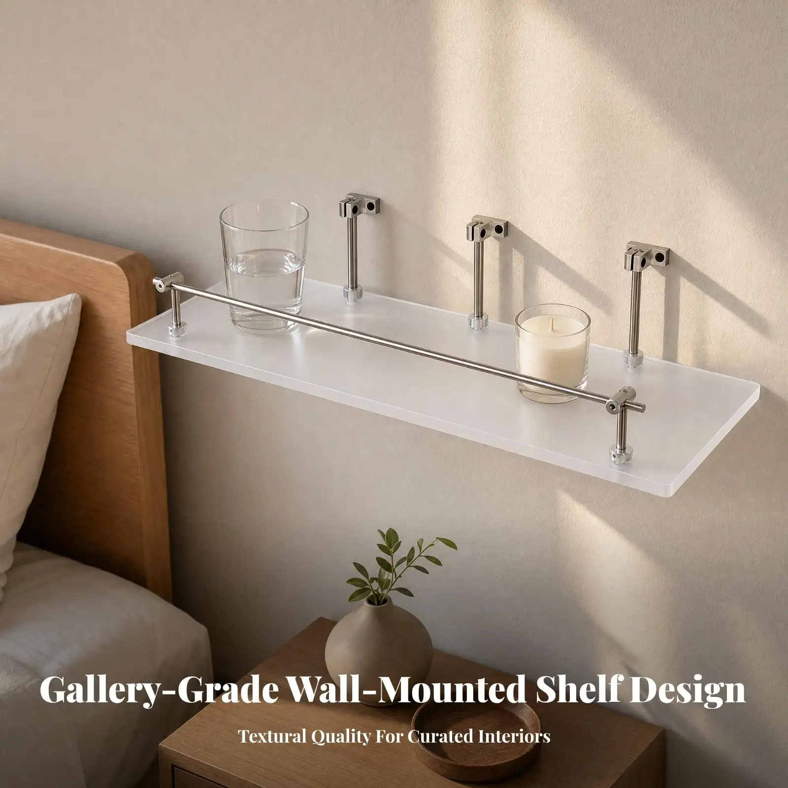Frosted Acrylic Wall Shelf Space-Saving Wall-Mounted Display Shelf with Guard Rail Quick to Install Shelves for Restroom,