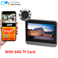 Tuya Smart Life 2.4G WiFi Battery Peephole Door Eye Hole Digital Viewer Residential Camera 3MP 64G TF Card Include for Apartment