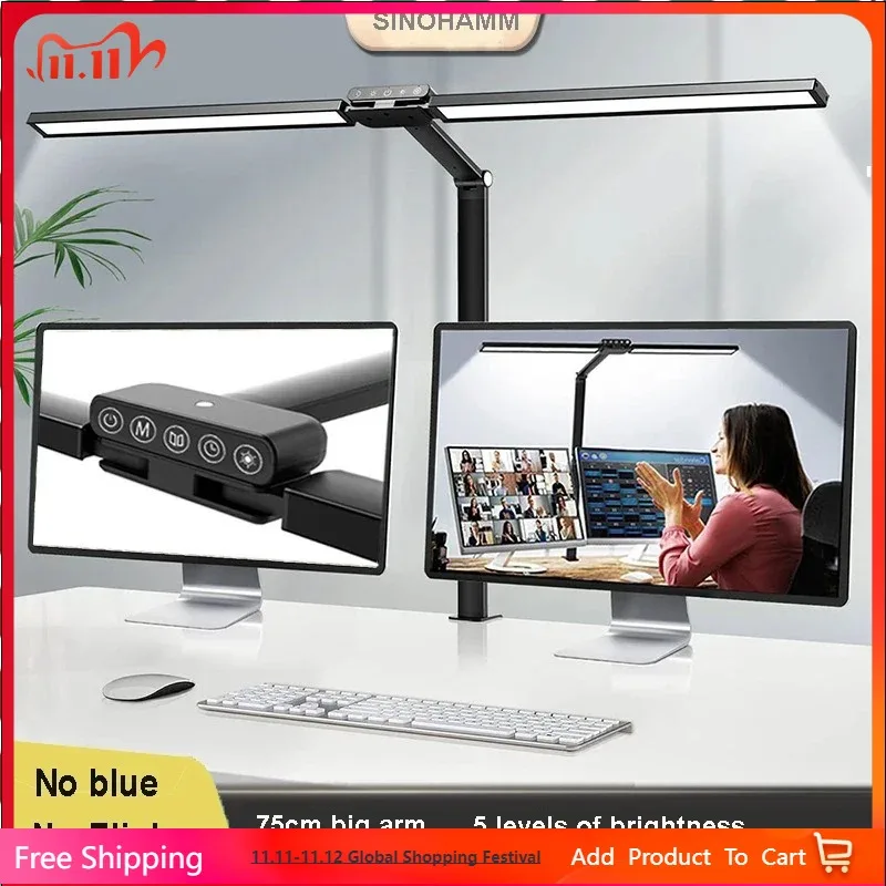 

Double Headed Desk Lamp with Clamp Long Arm Dimmable 24V Ultra Bright Auto Dimming Architect Table Light for Home Office