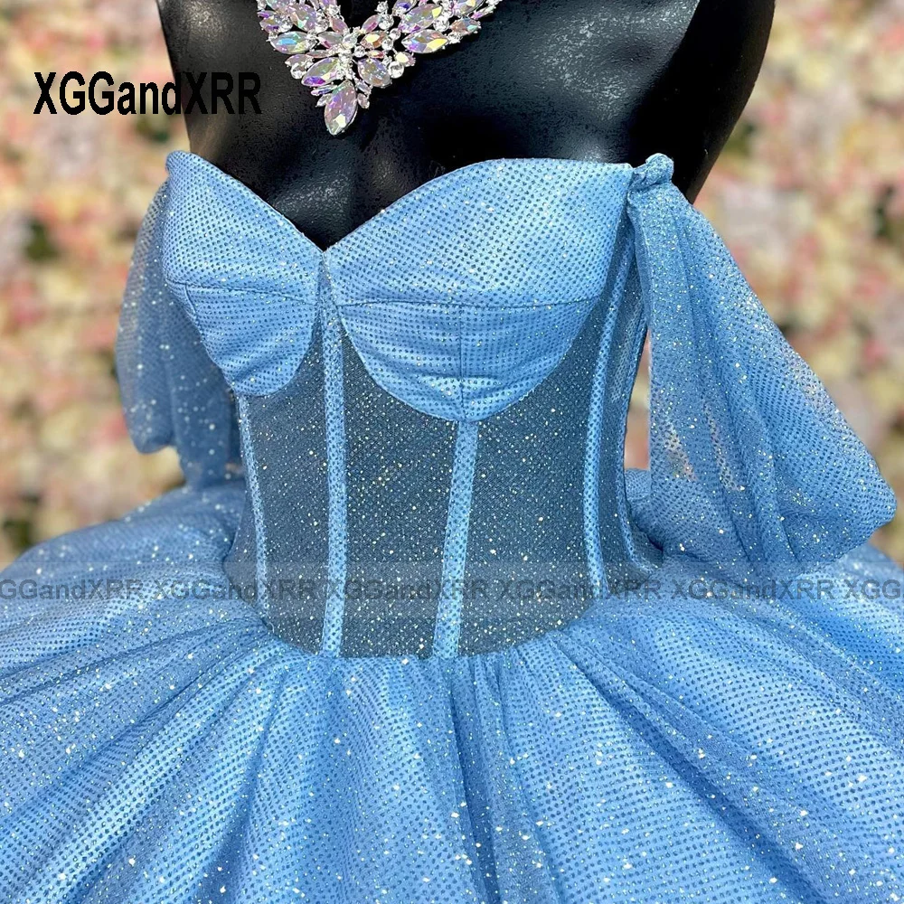 Nowy Royal Blue Quinceanrea suknie 2023 Sweetheart kryształy Rhinestone bez kości Satin Ball suknia słodkie 15 16th suknia na przyjęcie urodzinowe