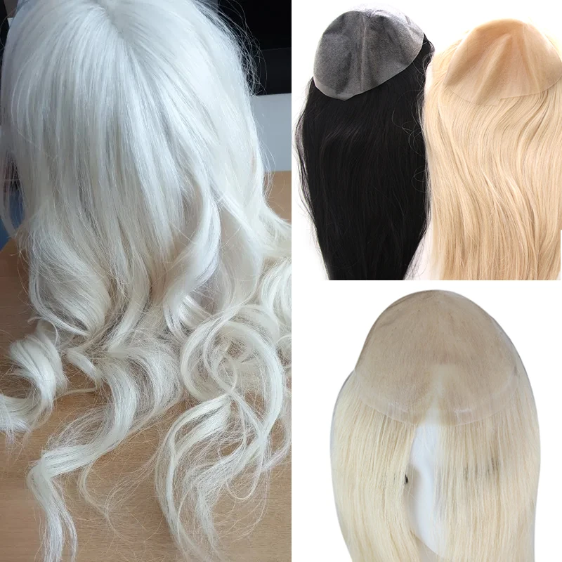 Thin Skin Women Toupee Human Hair Wigs Full PU 0.04-0.06mm Vloop Topper 100% Real Brazilian Human Remy Hair System Natural 613#